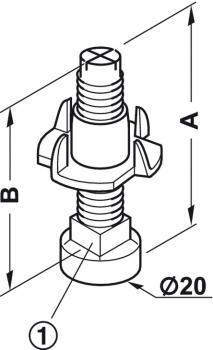 Verstellschraube, Gewinde M8, starr, mit Einschlagmutter Maß A: 51,7 mm, Maß B: 45 mm