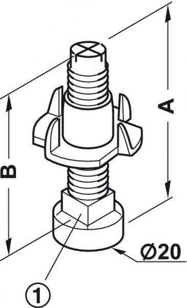 Verstellschraube, Gewinde M8, starr, mit Einschlagmutter Maß A: 51,7 mm, Maß B: 45 mm