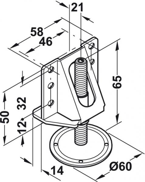 Sockelhöhenversteller, mit Auflagewinkel, zum Schrauben