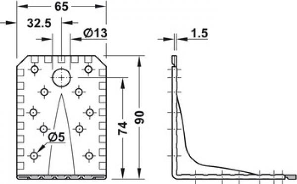 Schwerlast-Winkelverbinder, mit Sicke 90x90